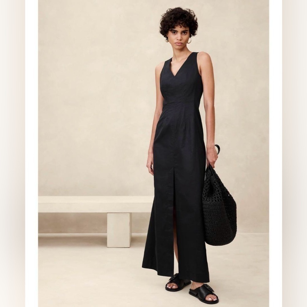 NWT! Banana Republic Black LINEN-BLEND SEAM BODICE MAXI DRESS 🎈6️⃣